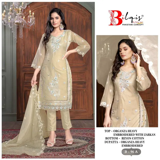 Bilqis B 96 A To D Organza Pakistani Suits Wholesale Price In Surat
